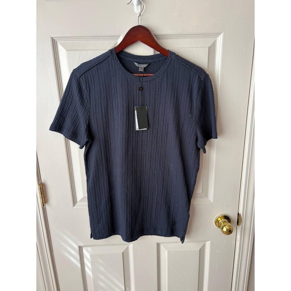 John Varvatos Brasse Crew Mens S Navy Blue Textured Cotton Crew Neck K7009W25